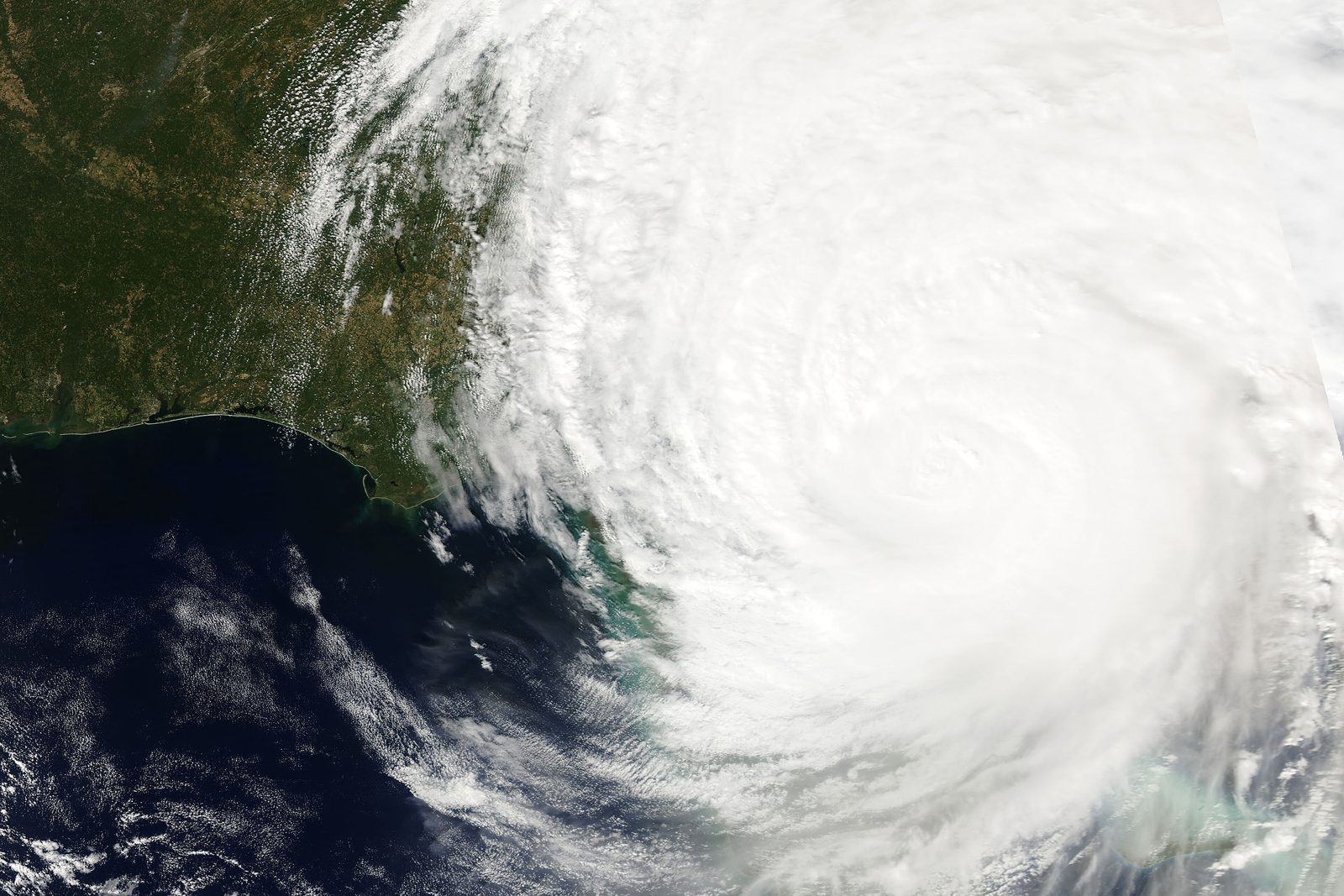 Satellite image of Hurricane Matthew's clouds spreading over the Northeast Florida and Georgia coast